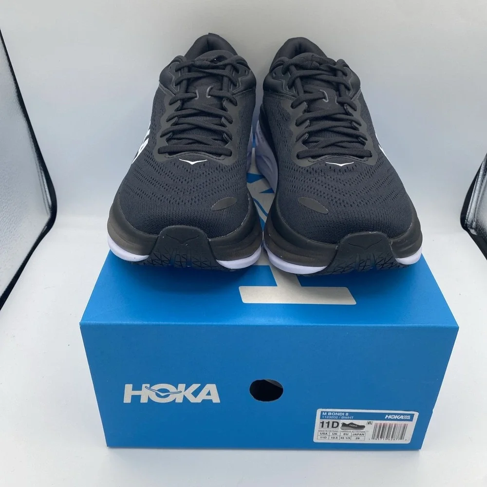Hoka Mens 11D M Bondi 8 Sneakers Black White Athletic Running 1123202 New In Box